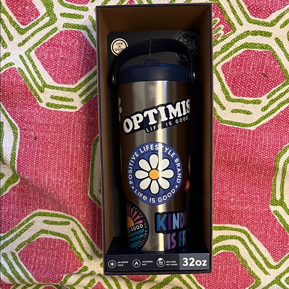 Life Is Good Stainless Steel Optimist Tumbler with Daisy Design